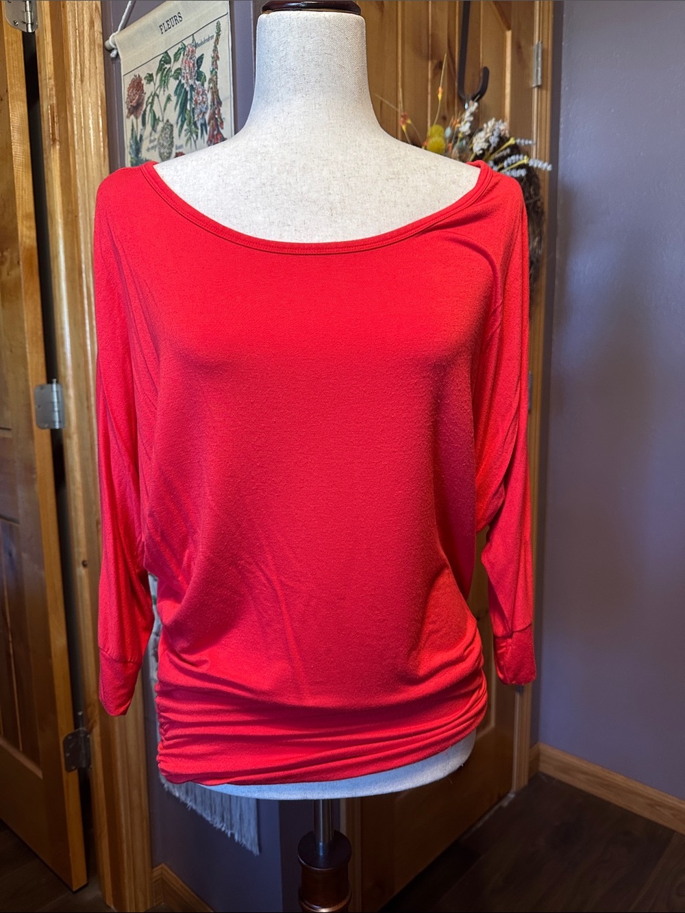 Women’s Red Boatneck Dolman Sleeve Top